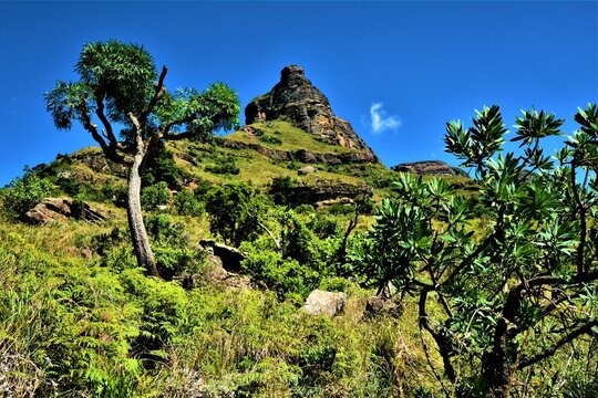 Beautiful mountain scenery as seen while hiking Gudu Pass Trail in the Royal Natal National Park (northern Drakensberg, South Africa)