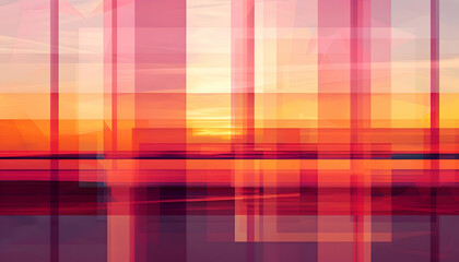 An image of a geometric pattern composed of multiple layers of squares and rectangles in a gradient of sunset hues