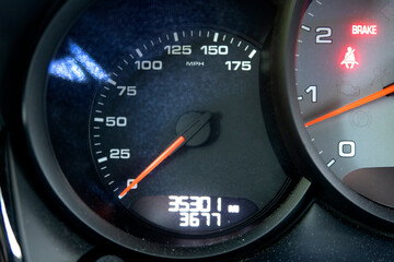 Car interior from driver seat view.