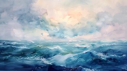 dreamy watercolor ocean scene