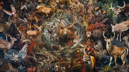 The Circle of Life: Nature's Balance - Abstract composite of hunting imagery, including predators, prey, and the delicate ecosystem they inhabit and ethical considerations of the hunt.