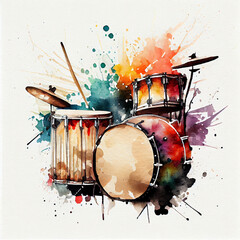 Floral Ornamental Watercolor Illustration of Drums