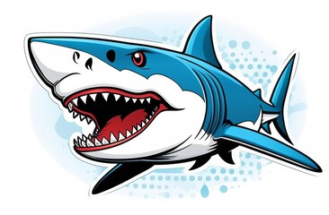 Dynamic illustration of a fierce shark breaking through a splash, on white background
