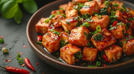 General Tso's tofu, highlighting the balance of sweet and spicy flavors. AI generate illustration
