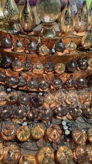 Traditional Arabic copper lamps, in the shop window for tourists