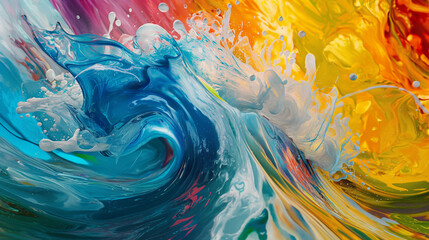 Wave-like motion of mixed paints in a bright abstraction