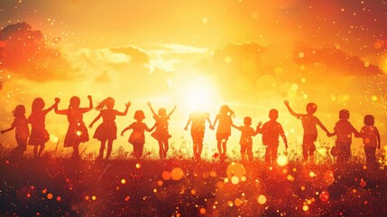 Fototapeta premium Happy children day: celebrating joy and innocence of childhood, honoring rights and well-being of children worldwide, promoting love, care, nurturing environments for their growth and development.