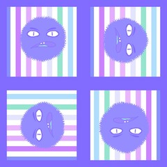 Cartoon retro geometric aliens seamless fluffy monsters pattern for wrapping paper and fabrics and linens