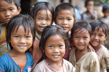 Children in the village of Bagan in Myanmar in Southeastasia.