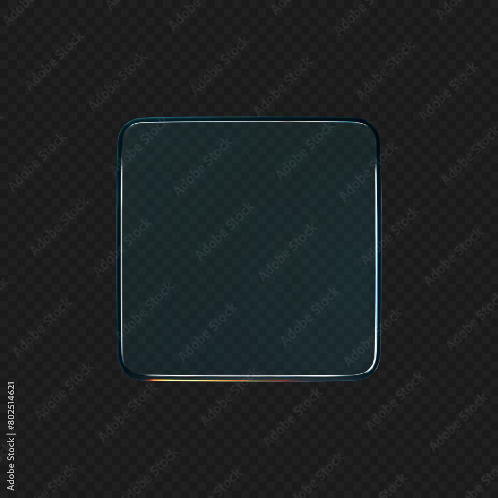 Canvas Prints 3d glass square shape with refraction and holographic effect isolated on black background. render tr