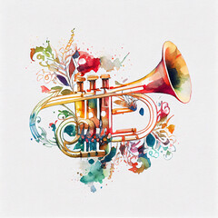 Floral Ornamental Watercolor Illustration of Trumpet