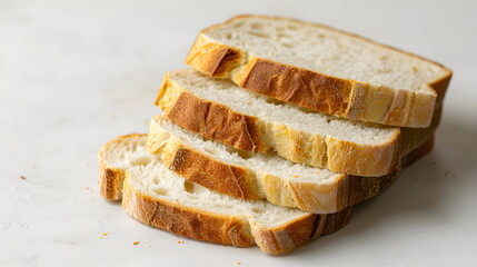 Homemade, fresh, white, sliced bread, gluten free. Slices of crispy bread on a light white background