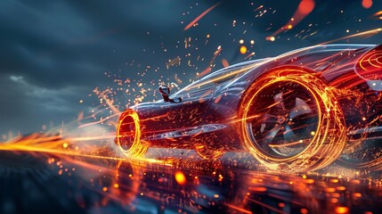 Genesis of Motion: A captivating depiction of the first moments when a car comes to life, from the ignition's spark to the wheels hitting the pavement.