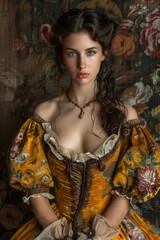 Portrait of a beautiful young woman in medieval era dress. Retro style.