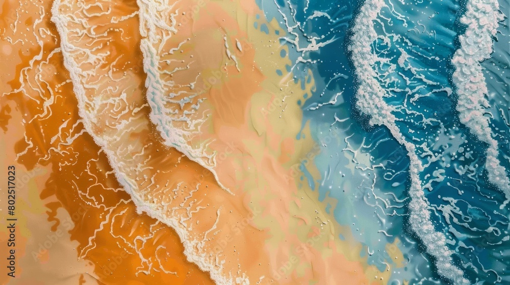 Poster a mix of warm oranges and cool blues blend in a beautiful representation of the peaceful ebb and flo