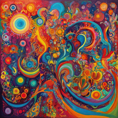 Whimsical painting. Relief decorative art background.