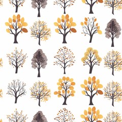 Seamless Tree Pattern on White Background

