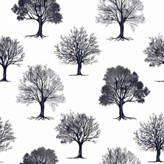 Obraz premium Seamless Tree Pattern on White Background