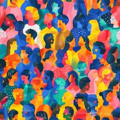 Colorful Diverse People Crowd Abstract Art Seamless Pattern

