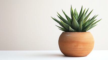 Green Succulent Plant in Terracotta Pot on White Background Office Decor