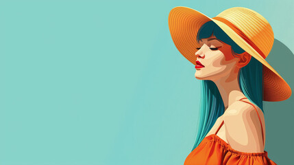 Serene Woman in Orange Dress and Straw Hat Enjoying Sunlight