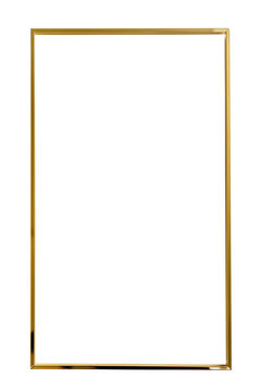 Modern minimalistic gilded picture frame, 3d golden rectangle frame for photo, png with transparent background