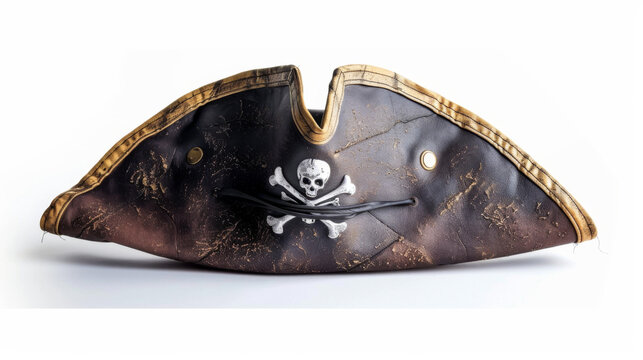 A Pirate hat isolated on a white background with skull and crossbones symbol