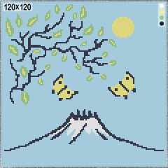 Pattern for cross stitch or knitting - summer landscape with Fuji and tree branch vector image