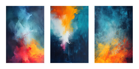 set of three pink colorful abstract oil acrylic paint background