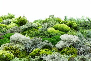 Various types of vibrant moss and lichen create a detailed natural background