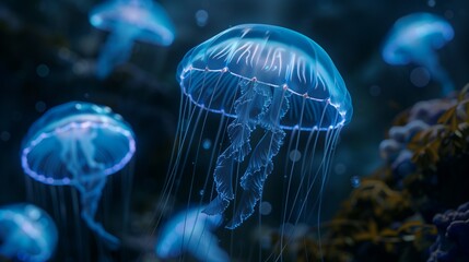 Low key jellyfish in sea saltwater aquarium ocean life