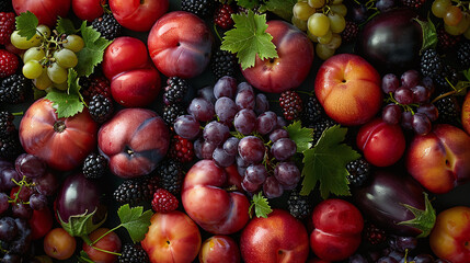 Assorted Fresh Summer Fruits Plums Berries Grapes Vibrant Organic