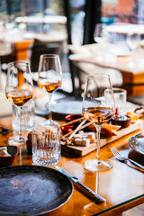 Glasses of rose wine served for celebration or wine party in a bar or a restaurant.
