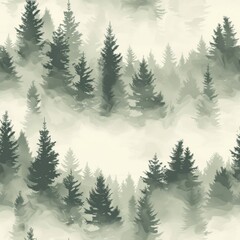 Minimalist Retro Vintage Misty Spruce Forest Seamless Pattern

