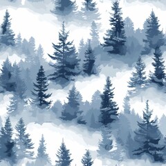 Minimalist Retro Vintage Misty Spruce Forest Seamless Pattern

