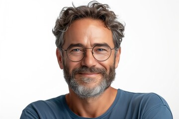 Obraz premium Overjoyed Male Model Happy Portrait of a Person, White Background Studio Photo of Cheerful People Showing Emotion, Hair Fashion Clothing Man Model