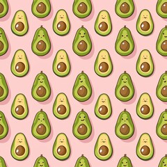 Seamless pattern of avocado on modern pink background. Tropical background with exotic fruit, for healthy food, organic lifestyle backgrounds, banner, cards endless pattern.
