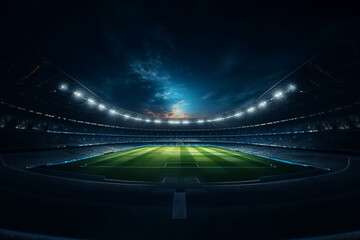 Empty football stadium at night