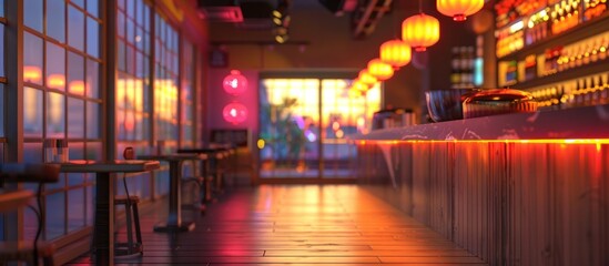 Vibrant Izakaya Interior An Inviting Space for Japanese Cuisine and Social Gathering