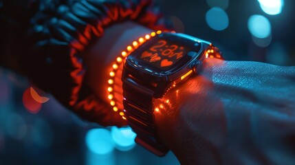 Smart technology in healthcare, close-up on a wearable device monitoring heart rate, the pulse of innovation