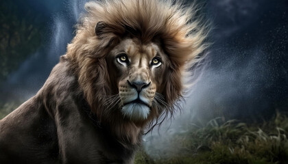 Fototapeta premium A lion in the rain