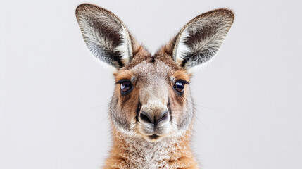 Close Up Portrait of a Brown Kangaroo on a Light Grey Background