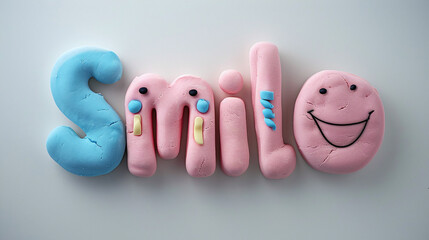 Blue and Pink Smile Text in Playful Clay Texture for Happy Design Inspiration