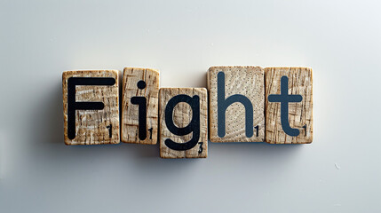 Creative Fight Word Block Letters on White Background for Motivational Themes