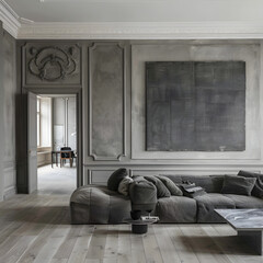 living room with gray decor