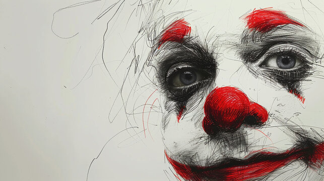 Close Up Artistic Portrait of Sad Clown with Red Nose and Makeup