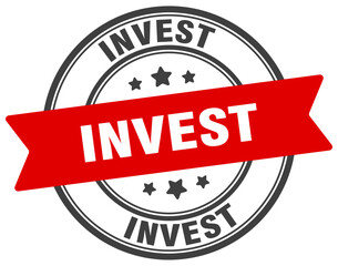 invest stamp. invest label on transparent background. round sign
