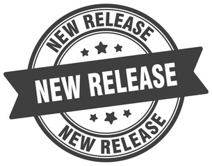 new release stamp. new release label on transparent background. round sign