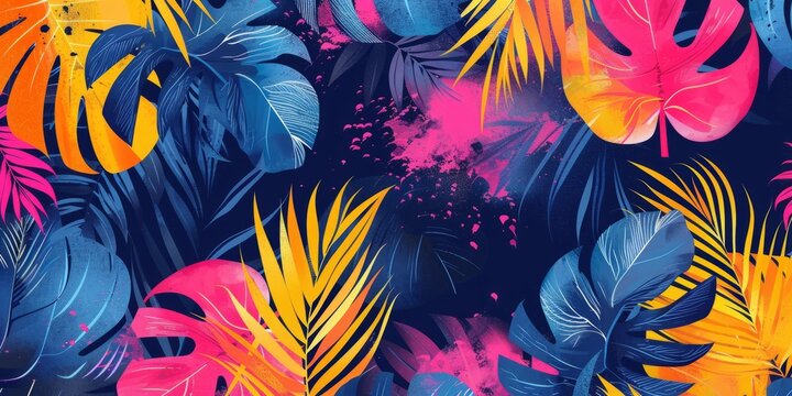 Abstract neon colors tropical background