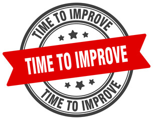 time to improve stamp. time to improve label on transparent background. round sign